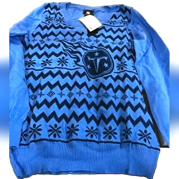 New FOCO NFL Tennessee Titans V-Neck Ugly X-mas Sweater! Blue. Women (M) - Picture 2 of 7